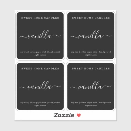 Wit op zwart gepersonaliseerde kaarsenlabel Sticke Sticker (Vel)