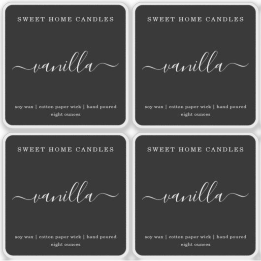Wit op zwart gepersonaliseerde kaarsenlabel Sticke Sticker (Voorkant)