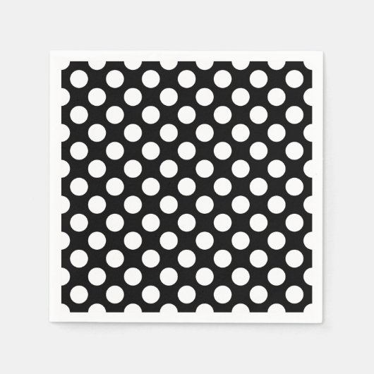 Wit op zwart groot formaat polka dots papier servet (Voorkant)