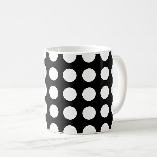 Wit op Zwart Groot Grootte Horizontale Polka Dots Koffiemok (Voorkant rechts)
