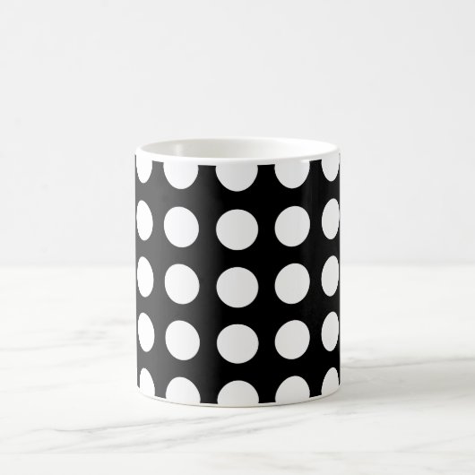 Wit op Zwart Groot Grootte Horizontale Polka Dots Koffiemok (Center)