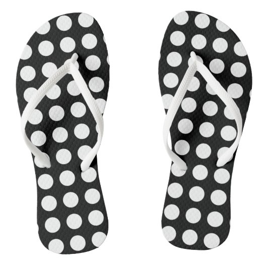 Wit op Zwart Groot Grootte Horizontale Polka Dots Teenslippers (Voetbed)