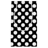 Wit op zwart grote grootte polka stippen klein cadeauzakje (Voorkant)