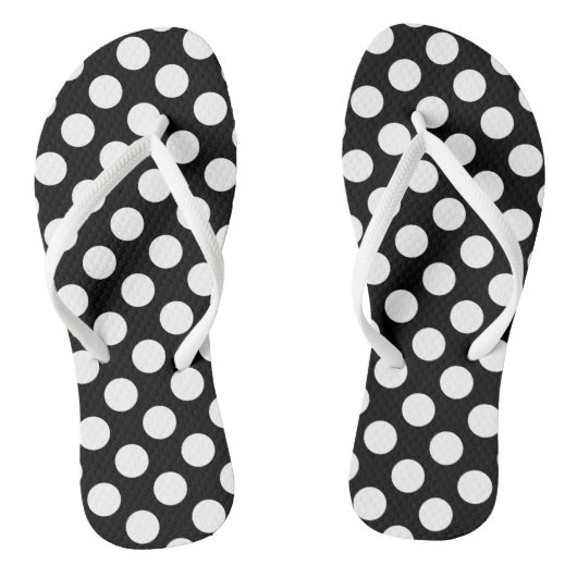 Wit op zwart grote grootte polka stippen teenslippers (Voetbed)