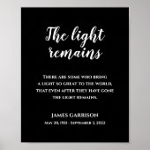 Wit Op Zwart Het Licht Blijft Quotes Herdenkingsmo Poster (Voorkant)