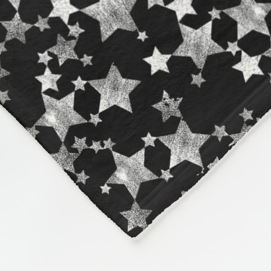 Wit op zwart | Lino Print Stars Patroon Fleece Deken (Hoek)