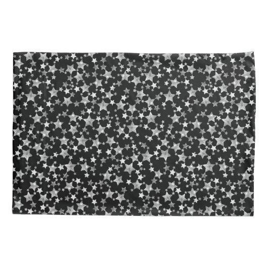 Wit op zwart | Lino Print Stars Patroon Kussensloop (Achterkant-Links)