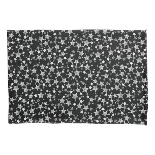 Wit op zwart | Lino Print Stars Patroon Kussensloop (Voorkant-Links)