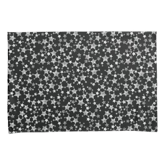 Wit op zwart | Lino Print Stars Patroon Kussensloop (Voorkant-Rechts)