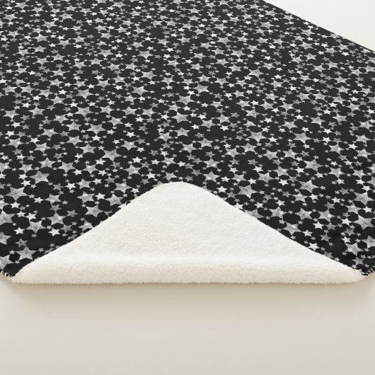Wit op zwart | Lino Print Stars Patroon Sherpa Deken (3/4)