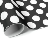 Wit op zwart Medium Size Polka Dots Cadeaupapier (Rol Hoek)
