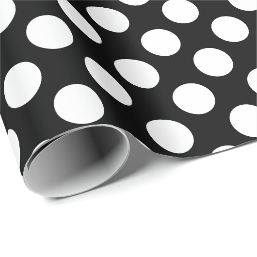 Wit op zwart Medium Size Polka Dots Cadeaupapier (Rol Hoek)