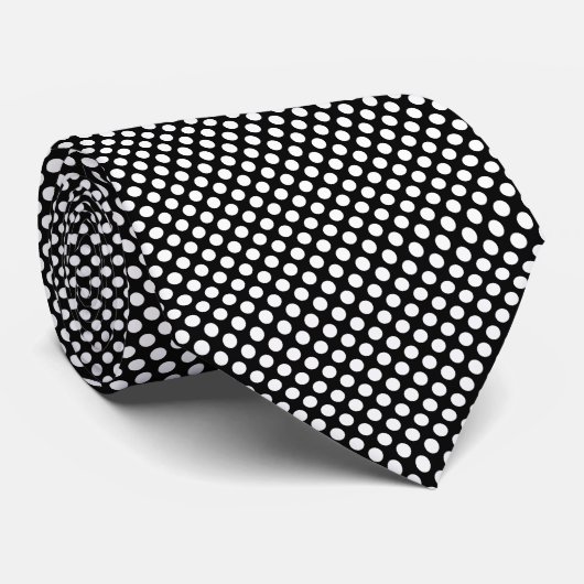 Wit op zwart Medium Size Polka Dots Stropdas (Opgerold)