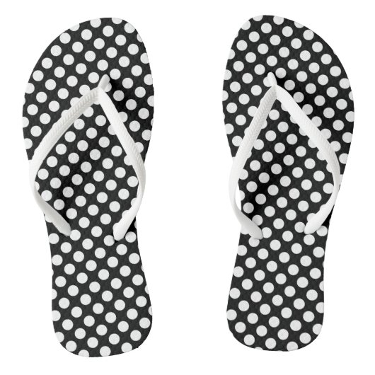 Wit op zwart Medium Size Polka Dots Teenslippers (Voetbed)