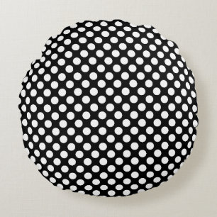 Wit op zwart MediumSize Polka Dots Rond Kussen