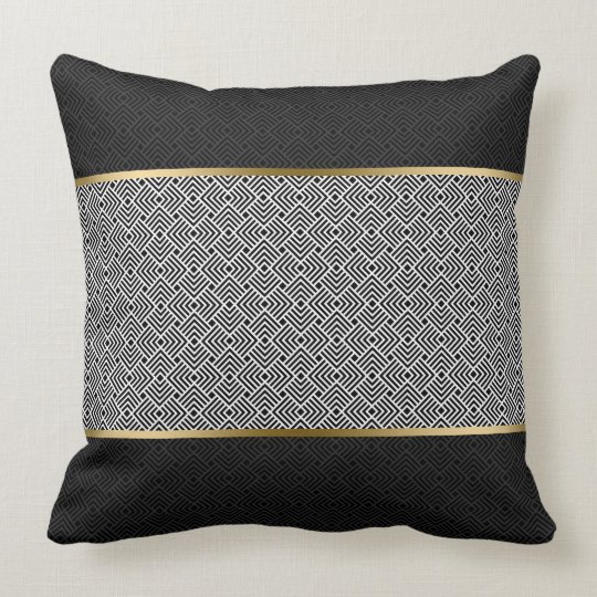 Wit op Zwart Modern Geometrisch Patroon Kussen