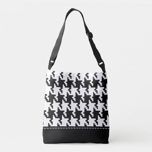 Wit op zwart pied de poule naadloos patroon crossbody tas (Achterkant)
