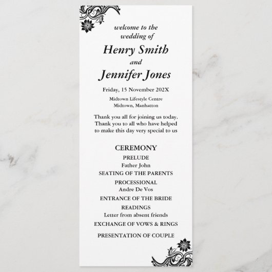 Wit op zwart plat programma programmakaart (Voorkant)