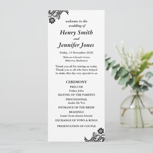 Wit op zwart plat programma programmakaart (Staand voorkant)