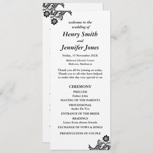 Wit op zwart plat programma programmakaart (Voorkant / Achterkant)