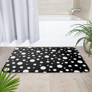 Wit op zwart polkadotpatroon badmat