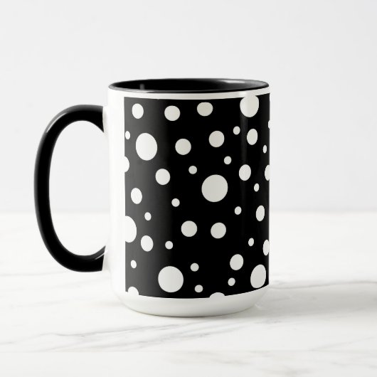 Wit op zwart polkadotpatroon mok (Links)