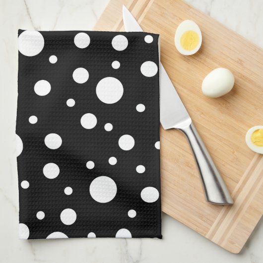 Wit op zwart polkadotpatroon theedoek (Quarter Fold)