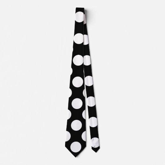 Wit op Zwart Reuzengrootte Polka Dots Stropdas (Voorkant)