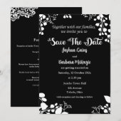 Wit op zwart Save The Date Invitation Kaart (Voorkant / Achterkant)