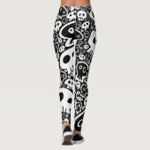 Wit-op-zwart schedelpatroon leggings (Achterkant)