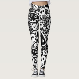 Wit-op-zwart schedelpatroon leggings