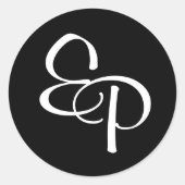 Wit op zwart script Monogram Envelope Seal Ronde Sticker (Voorkant)