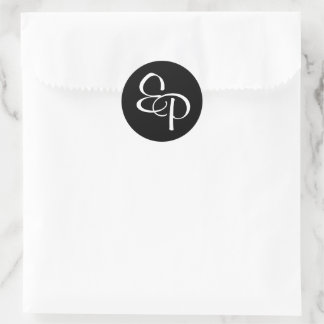 Wit op zwart script Monogram Envelope Seal Ronde Sticker