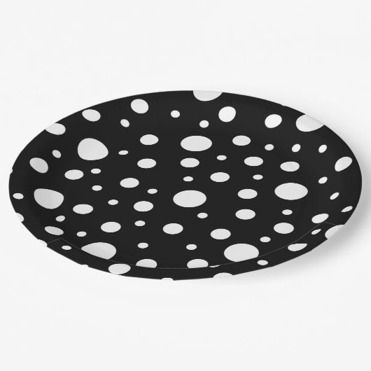 Wit op Zwart Stippenpatroon Papieren Bordje (Gekanteld)