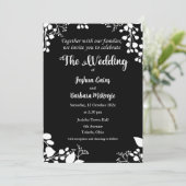 Wit op zwarte bruiloft uitnodiging (Staand voorkant)