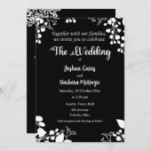 Wit op zwarte bruiloft uitnodiging (Voorkant / Achterkant)