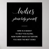 Wit Op Zwarte Dames Badkamer Mand Bruiloft Poster (Voorkant)