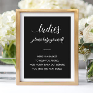 Wit Op Zwarte Dames Badkamer Mand Bruiloft Poster