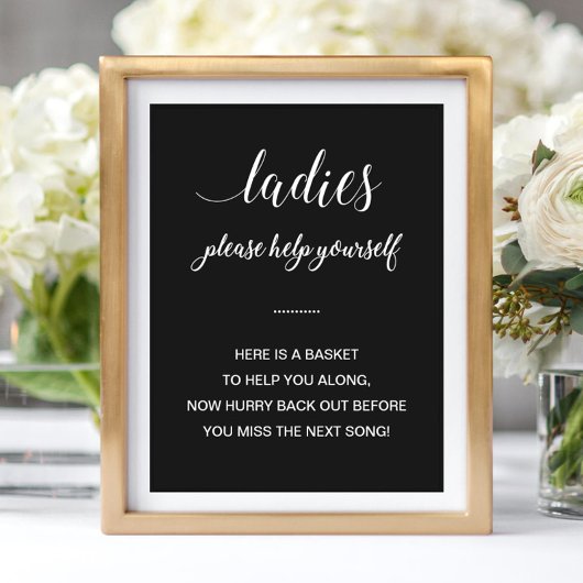 Wit Op Zwarte Dames Badkamer Mand Bruiloft Poster