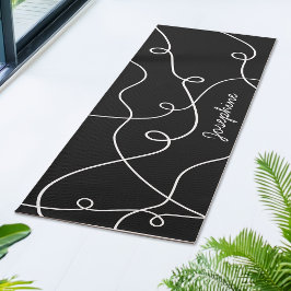 Wit Op Zwarte Geometrische Lussen Patroon En Naam Yogamat