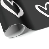 Wit op zwarte handgetekende harten cadeaupapier (Rol Hoek)