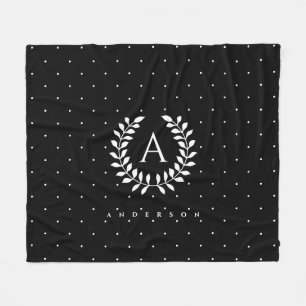 Wit Op Zwarte Lauwerier Monogram Stippenpatroon Fleece Deken