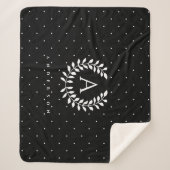 Wit Op Zwarte Lauwerier Monogram Stippenpatroon Sherpa Deken (Voorkant)