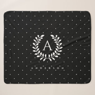 Wit Op Zwarte Lauwerier Monogram Stippenpatroon Sherpa Deken