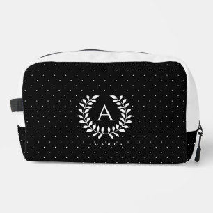 Wit Op Zwarte Lauwerier Monogram Stippenpatroon Toilettasje
