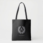 Wit Op Zwarte Lauwerier Monogram Stippenpatroon Tote Bag (Voorkant)
