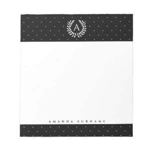 Wit Op Zwarte Lauwerkrans Monogram Kleine Stippen Notitieblok