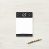 Wit Op Zwarte Lauwerkrans Monogram Kleine Stippen Post-it® Notes (Op bureau)