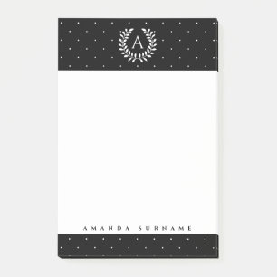 Wit Op Zwarte Lauwerkrans Monogram Kleine Stippen Post-it® Notes