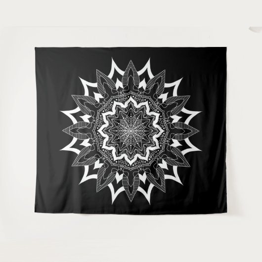 Wit op zwarte mandala wandkleed (Voorkant (horizontaal))